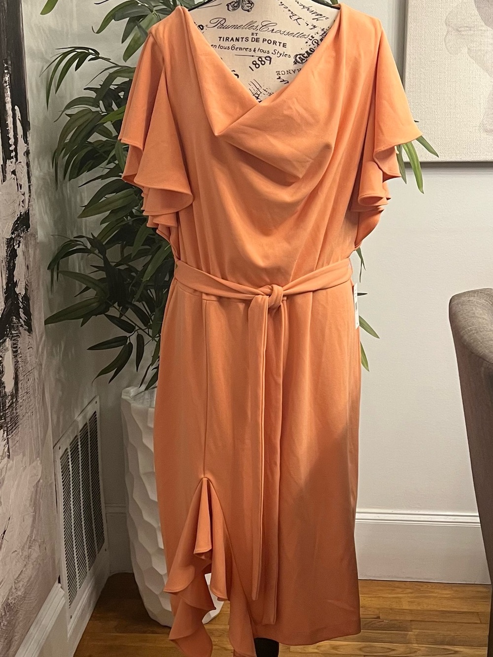 Danny & Nicole Peach Draped Cowl Midi Dress